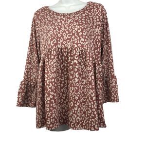 Haptics By Holly Harper Soft Pink Leopard Ruffles Sleeve Top Size Small Tunic